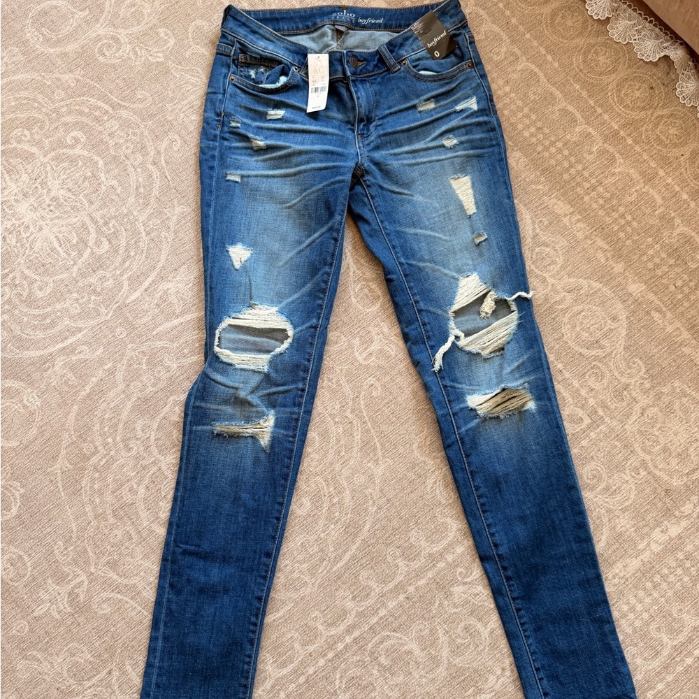 New York & Company Blue Distressed Skinny Jeans